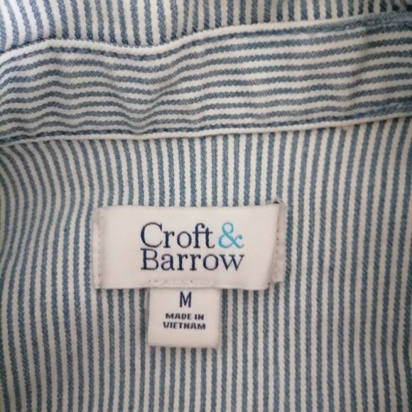 Croft & Barrow Womens Blue White Flap Pockets Striped Button Front Jacket Size M - Picture 5 of 7